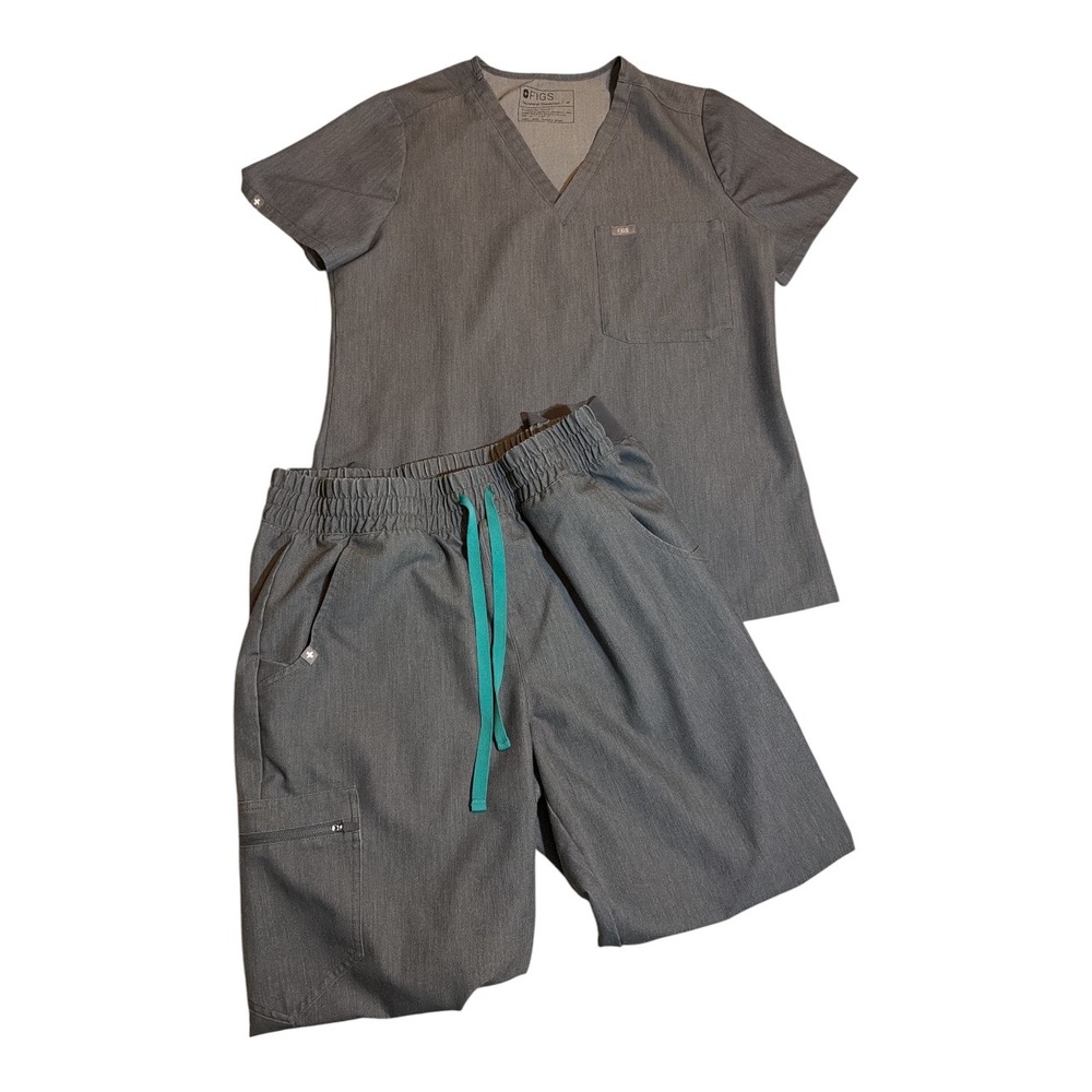 Figs scrubs set nurse uniform top and pants jogger short sleeve gray teal medium - Picture 11 of 11